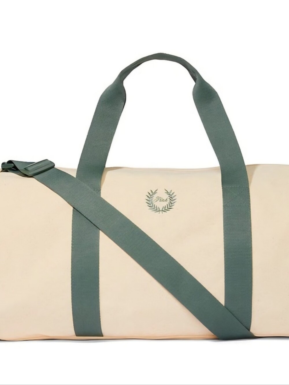 VICTORIA'S SECRET PINK Cream Canvas Duffle with Dark Green Straps - Picture 2 of 4